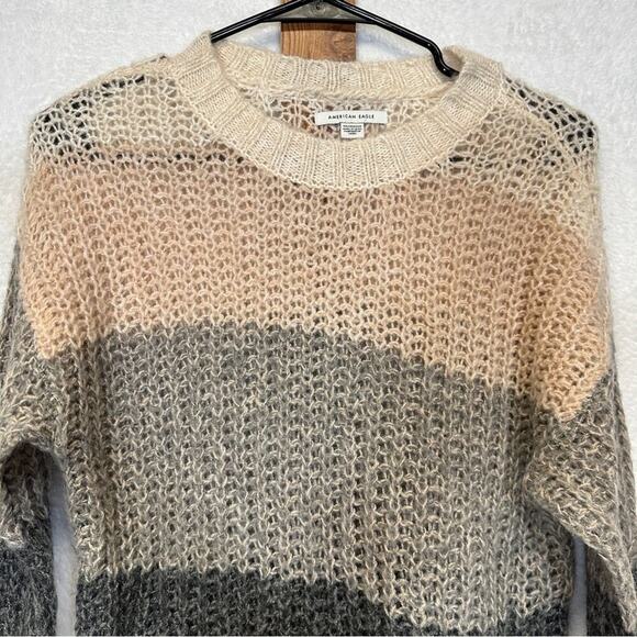 American Eagle Wool Blend Cream & Gray Ombre Open Knit Sweater Size XS - Picture 2 of 8